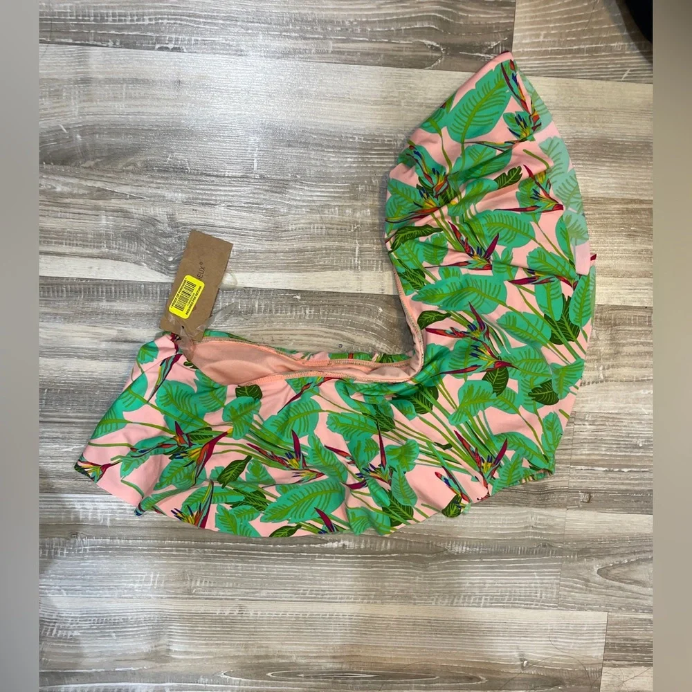 NWT Cremieux One Shoulder Bikini Top Pink Tropical Size‎ Large Nylon